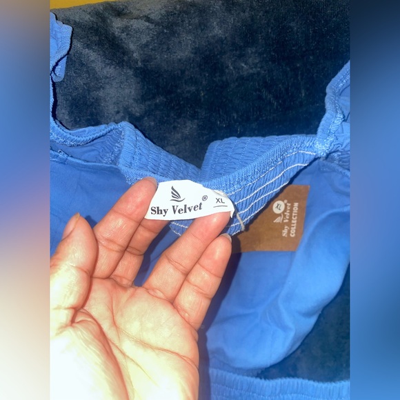 Velvet Blue Ruffle Dress - Picture 2 of 5